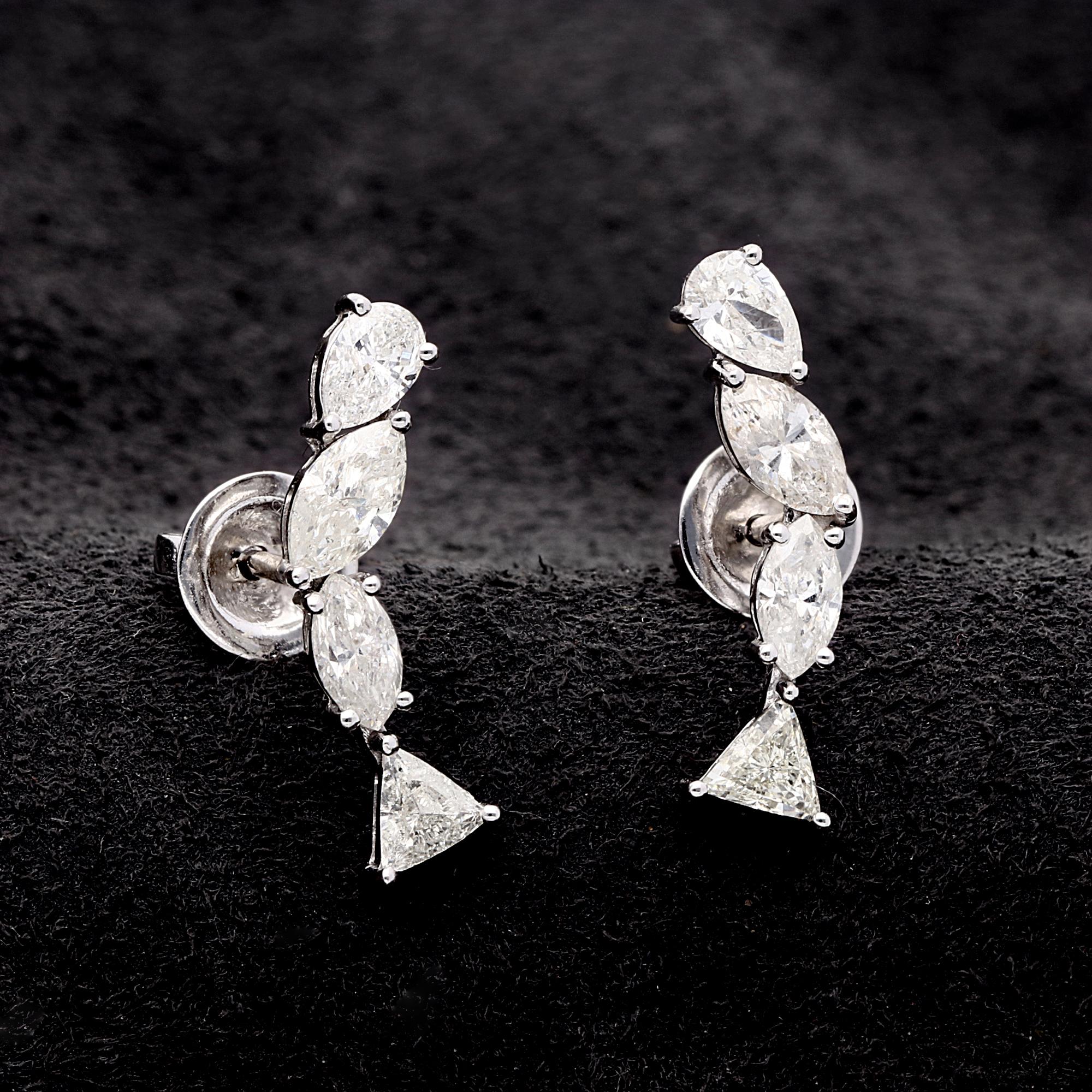 Modern 2.22 Carat Marquise Pear Trillion Shape Diamond Earrings 10k White Gold Jewelry For Sale