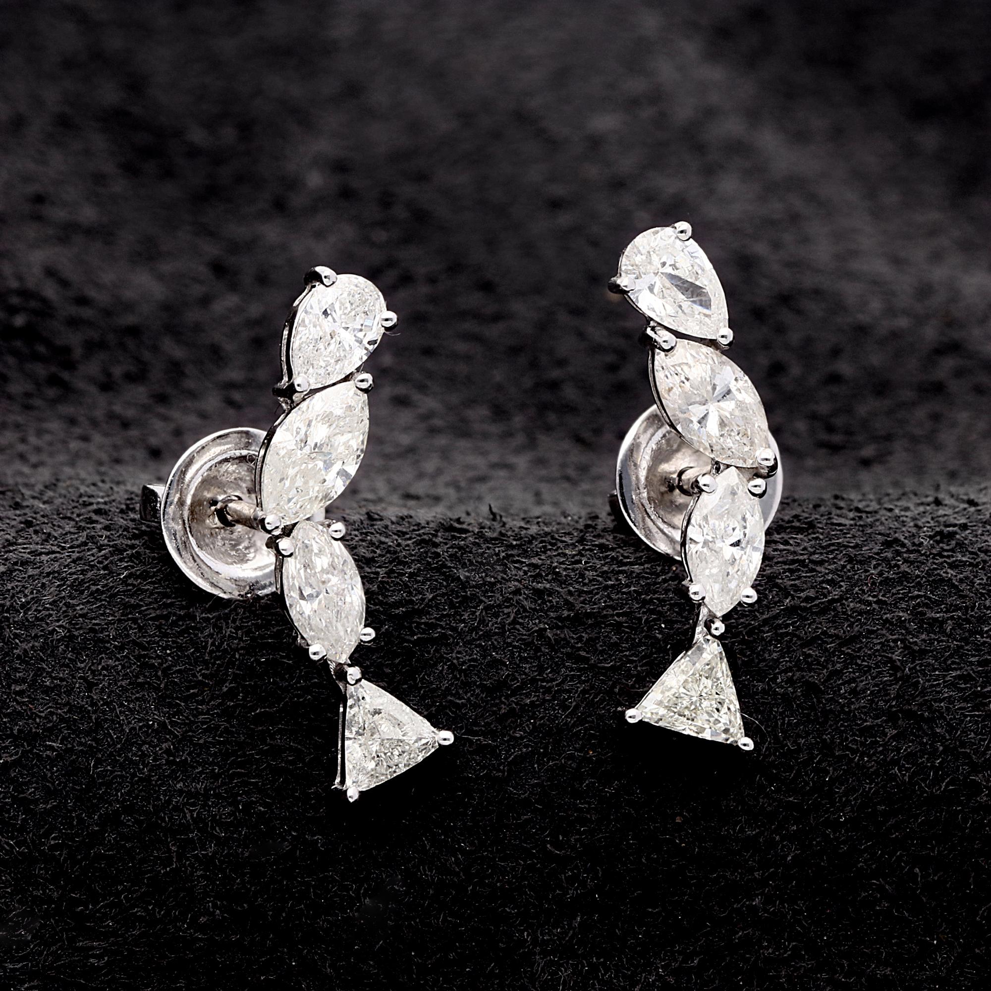 Moderne Boucles d'oreilles en or blanc 10 carats avec diamants en forme de trillion en forme de poire marquise de 2,22 carats en vente