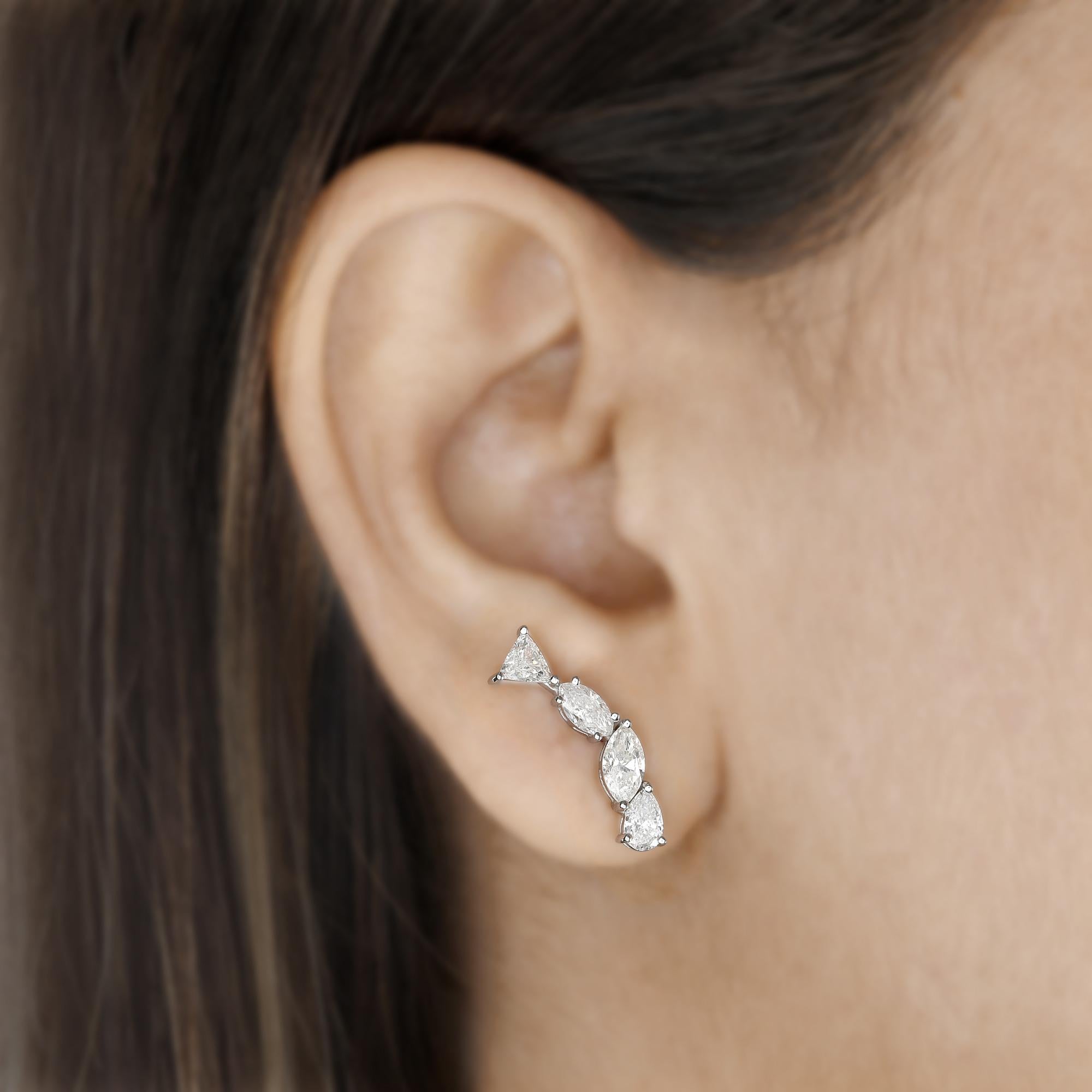 Taille poire Boucles d'oreilles en or blanc 10 carats avec diamants en forme de trillion en forme de poire marquise de 2,22 carats en vente