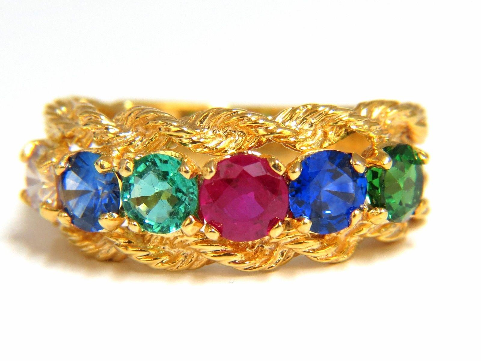 2.22 Carat Natural Emerald Sapphire Ruby Tsavorite Fancy Color Diamond Ring 2