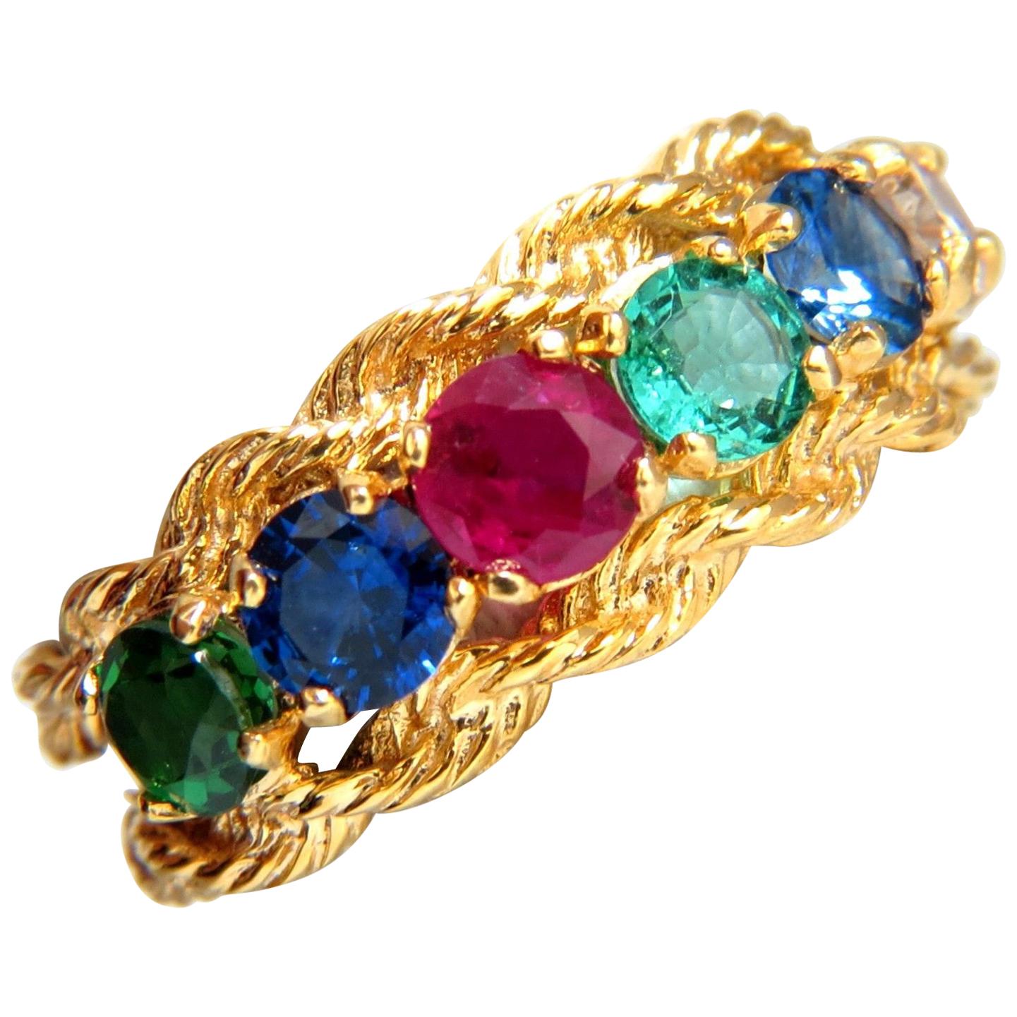 2.22 Carat Natural Emerald Sapphire Ruby Tsavorite Fancy Color Diamond Ring