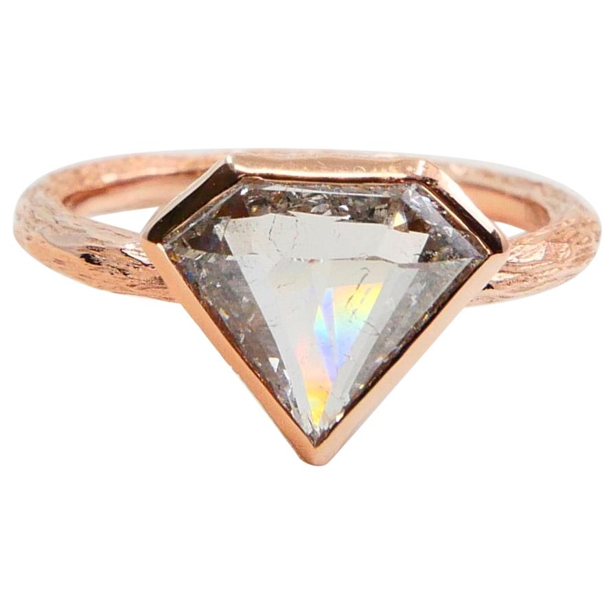 2.22 Carat Natural Salt and Pepper Shield Cut Diamond Ring, 18 Karat Pink Gold For Sale