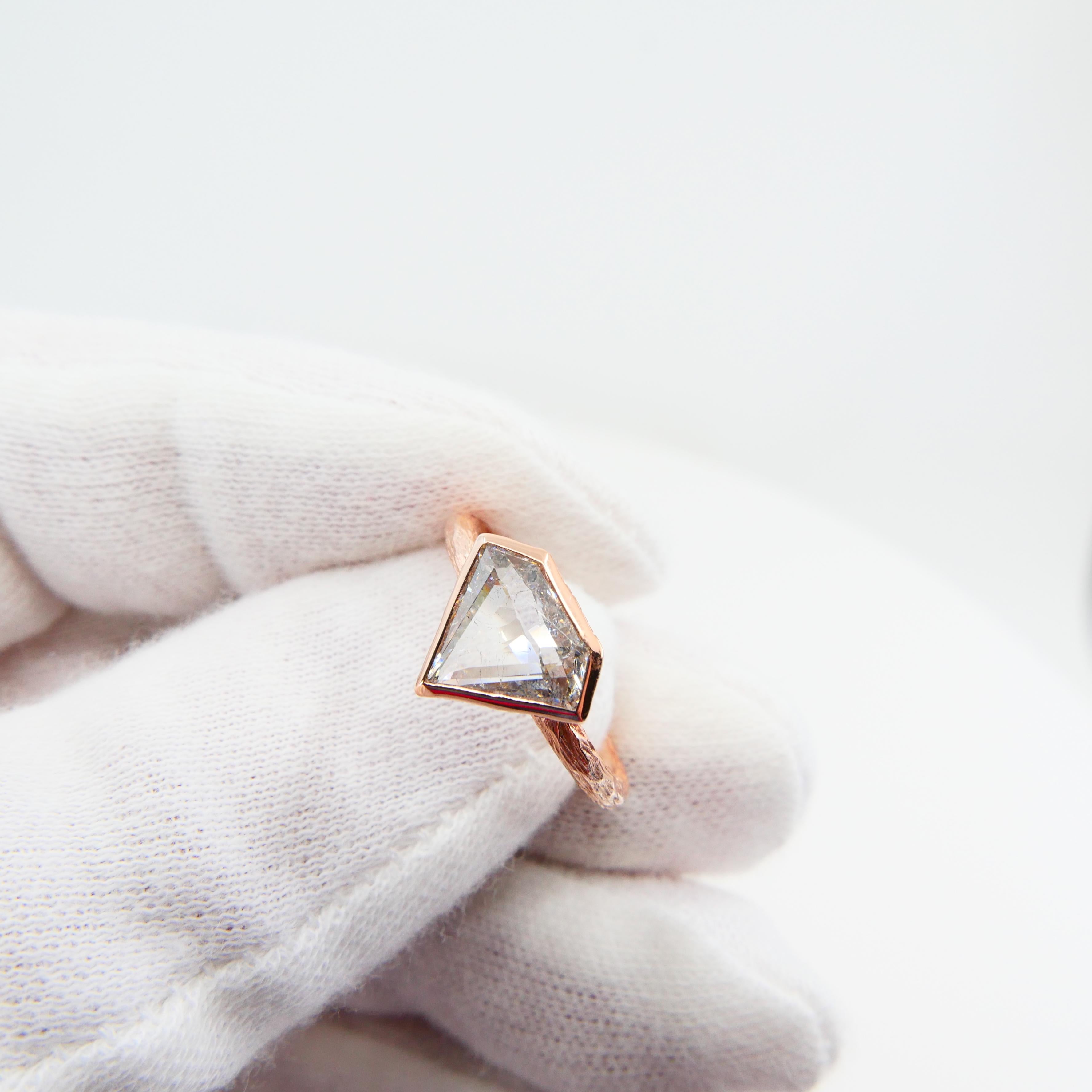 2.22 Carat Natural Salt and Pepper Shield Cut Diamond Ring, 18 Karat Pink Gold For Sale 1