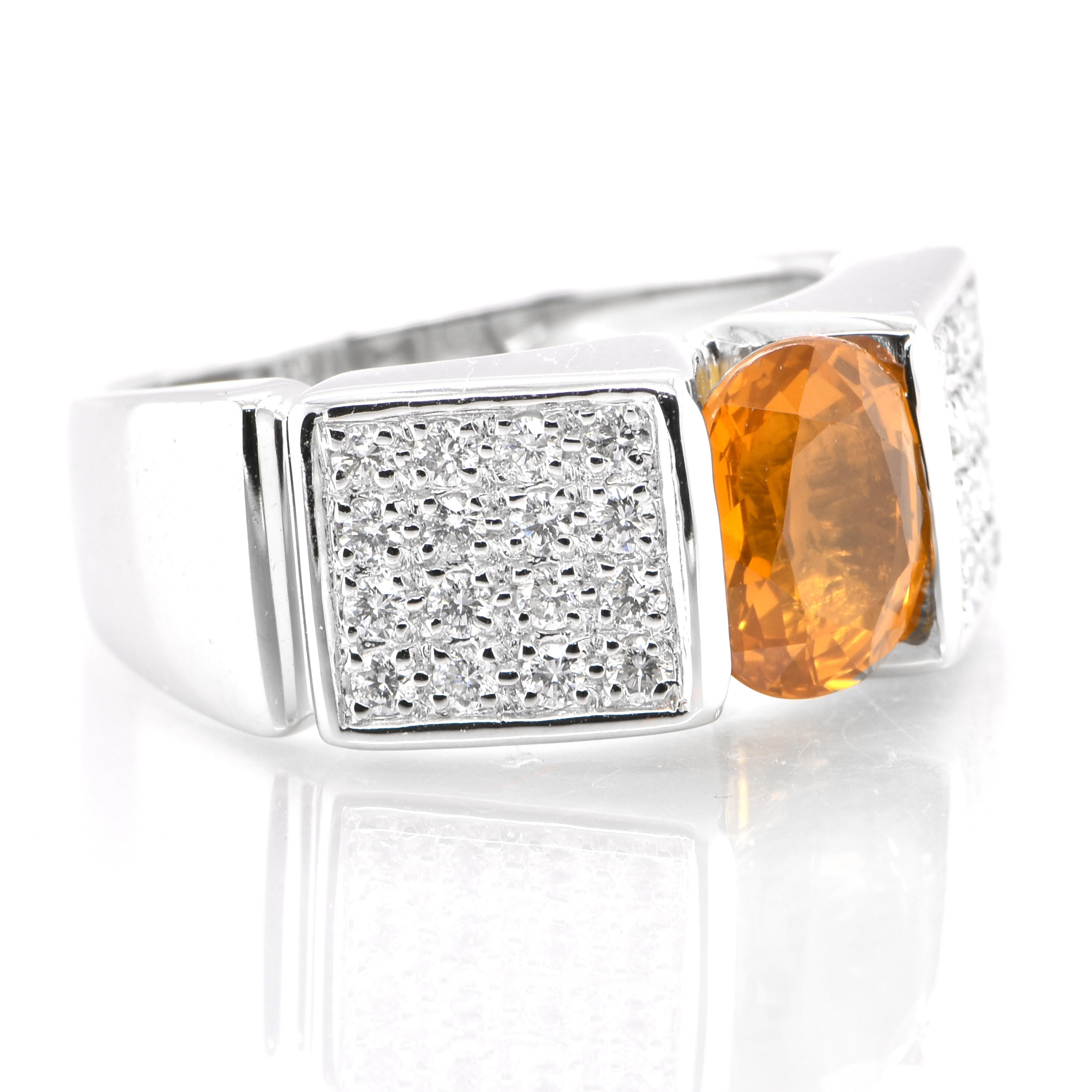 Modern 2.22 Carat Natural Yellow Sapphire and Diamond Ring Set in 18 Karat Gold For Sale