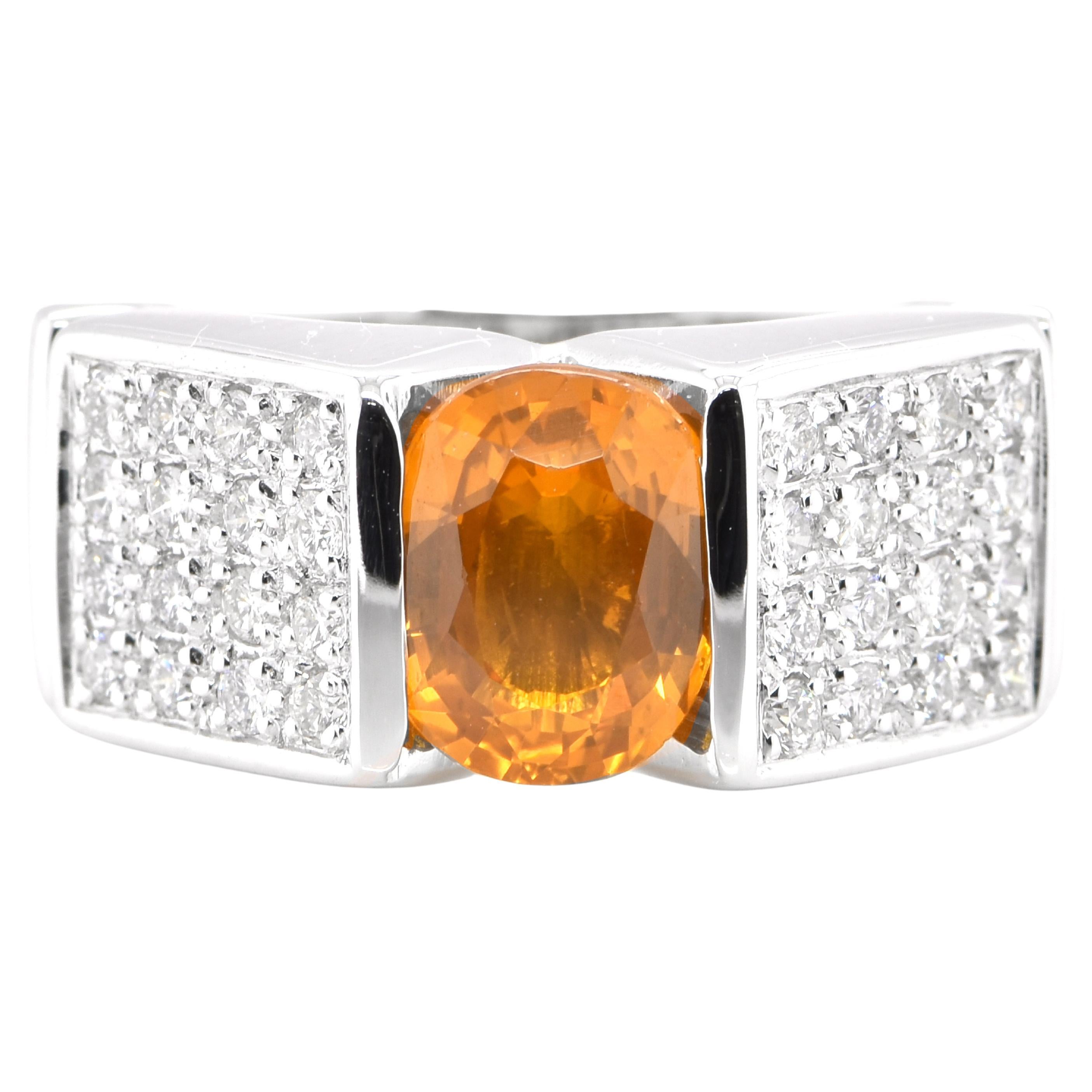 2.22 Carat Natural Yellow Sapphire and Diamond Ring Set in 18 Karat Gold For Sale