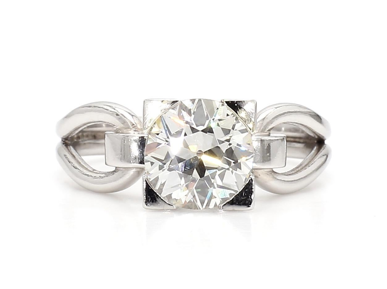 2.22 Carat Old Cut Solitaire Diamond 18K Gold Ring For Sale 3