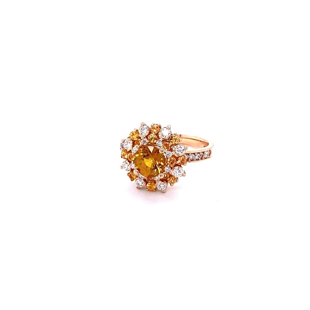 Contemporary 2.22 Carat Orange Sapphire Diamond 18 Karat Rose Gold Bridal Ring For Sale
