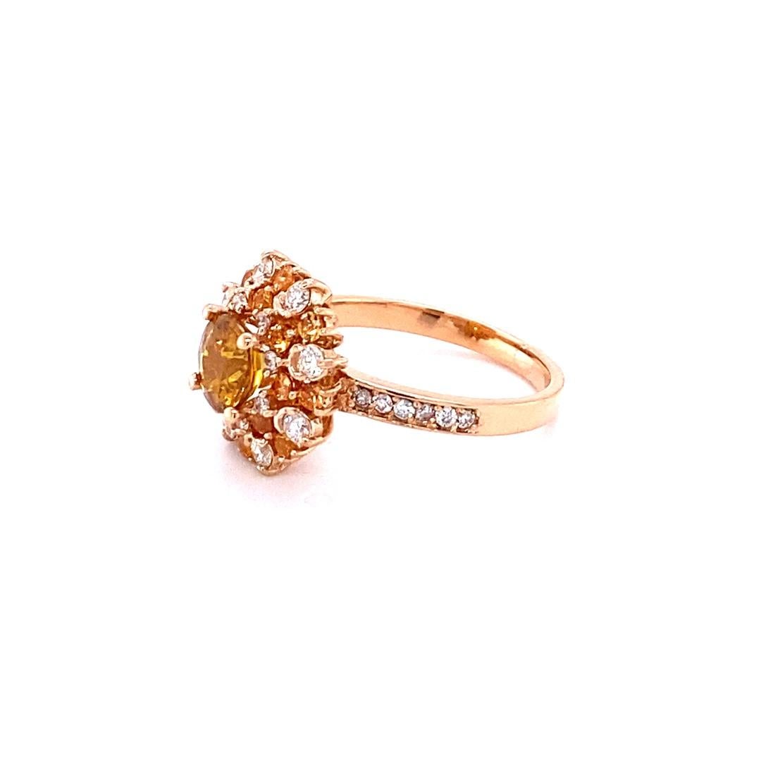 Round Cut 2.22 Carat Orange Sapphire Diamond 18 Karat Rose Gold Bridal Ring For Sale