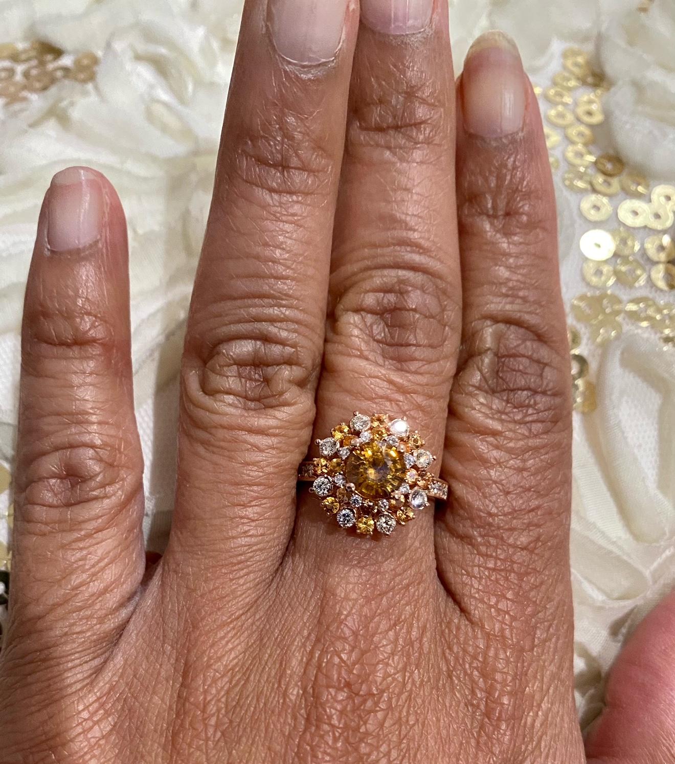 2.22 Carat Orange Sapphire Diamond 18 Karat Rose Gold Bridal Ring In New Condition For Sale In Los Angeles, CA
