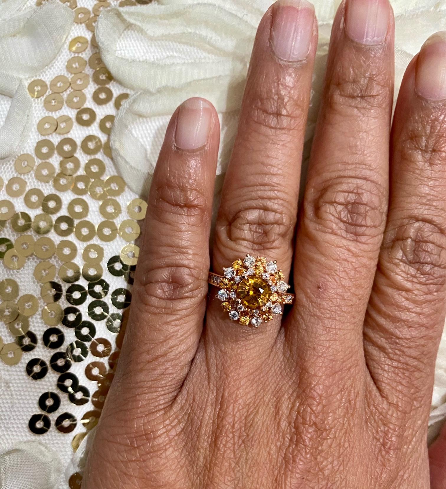 Women's 2.22 Carat Orange Sapphire Diamond 18 Karat Rose Gold Bridal Ring For Sale