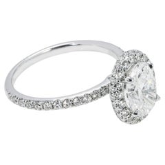 2.22 Carat Oval Halo Diamond Ring Brilliant White 18K White Gold Quiet Power