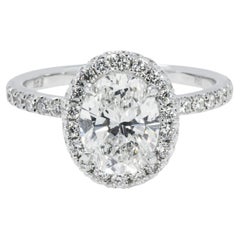 2.22 Carat Oval Halo Diamond Ring Brilliant White 18K White Gold Quiet Power