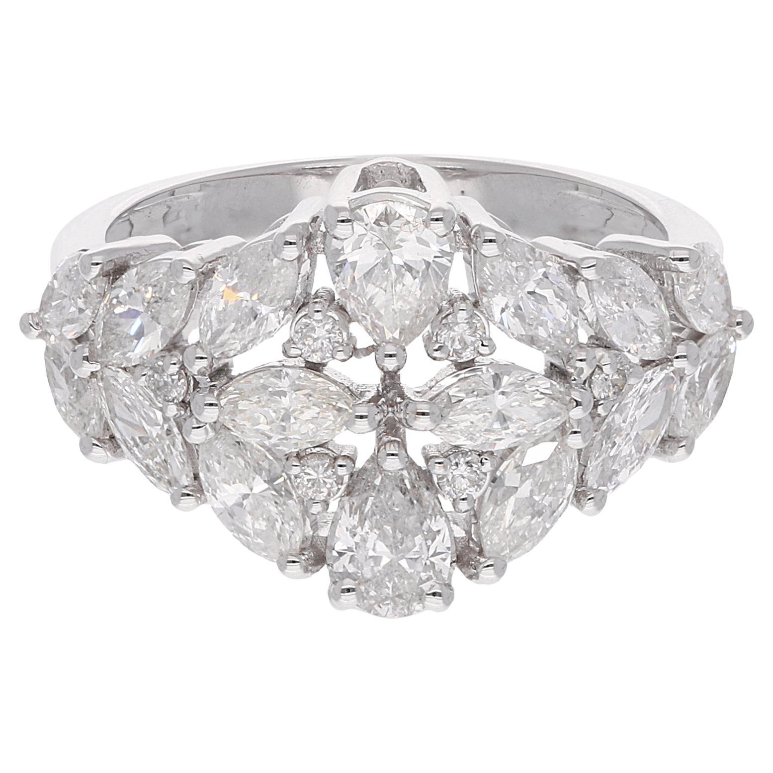 2.22 Carat Pear Marquise Diamond Dome Ring 18 Karat White Gold Handmade Jewelry