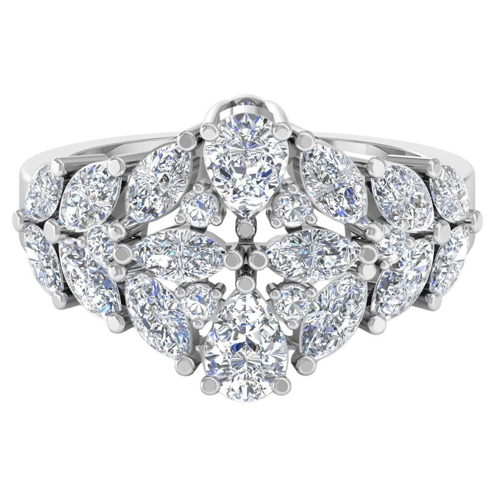 2.22 Carat Pear Marquise Diamond Dome Ring 18 Karat White Gold Handmade Jewelry