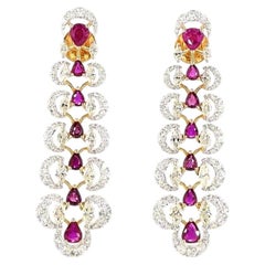 2.22 Carat Round Brilliant Cut Diamond Ruby Gold Earrings