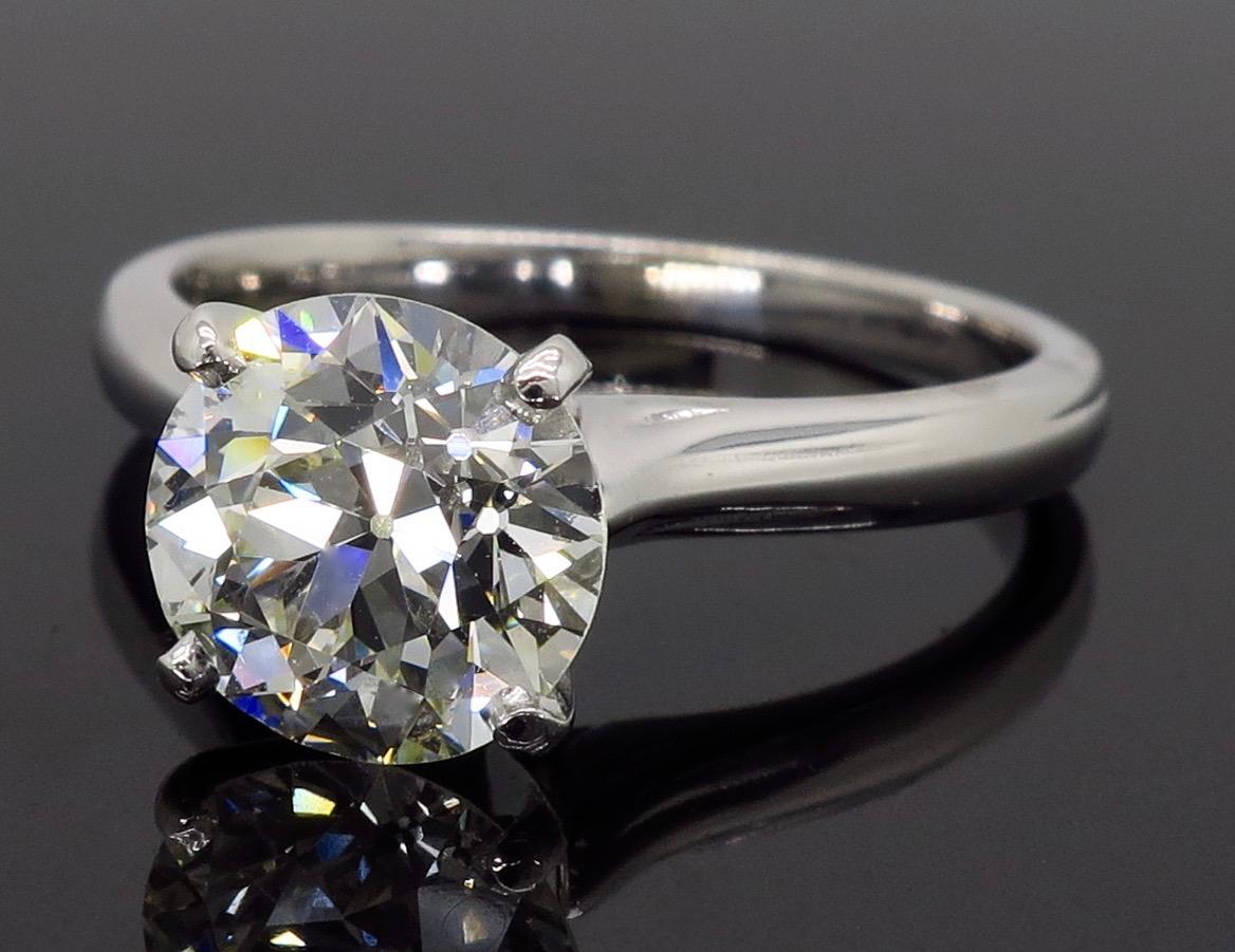 2.22 Carat Round Transitional Cut Diamond Engagement Ring In Excellent Condition In Webster, NY