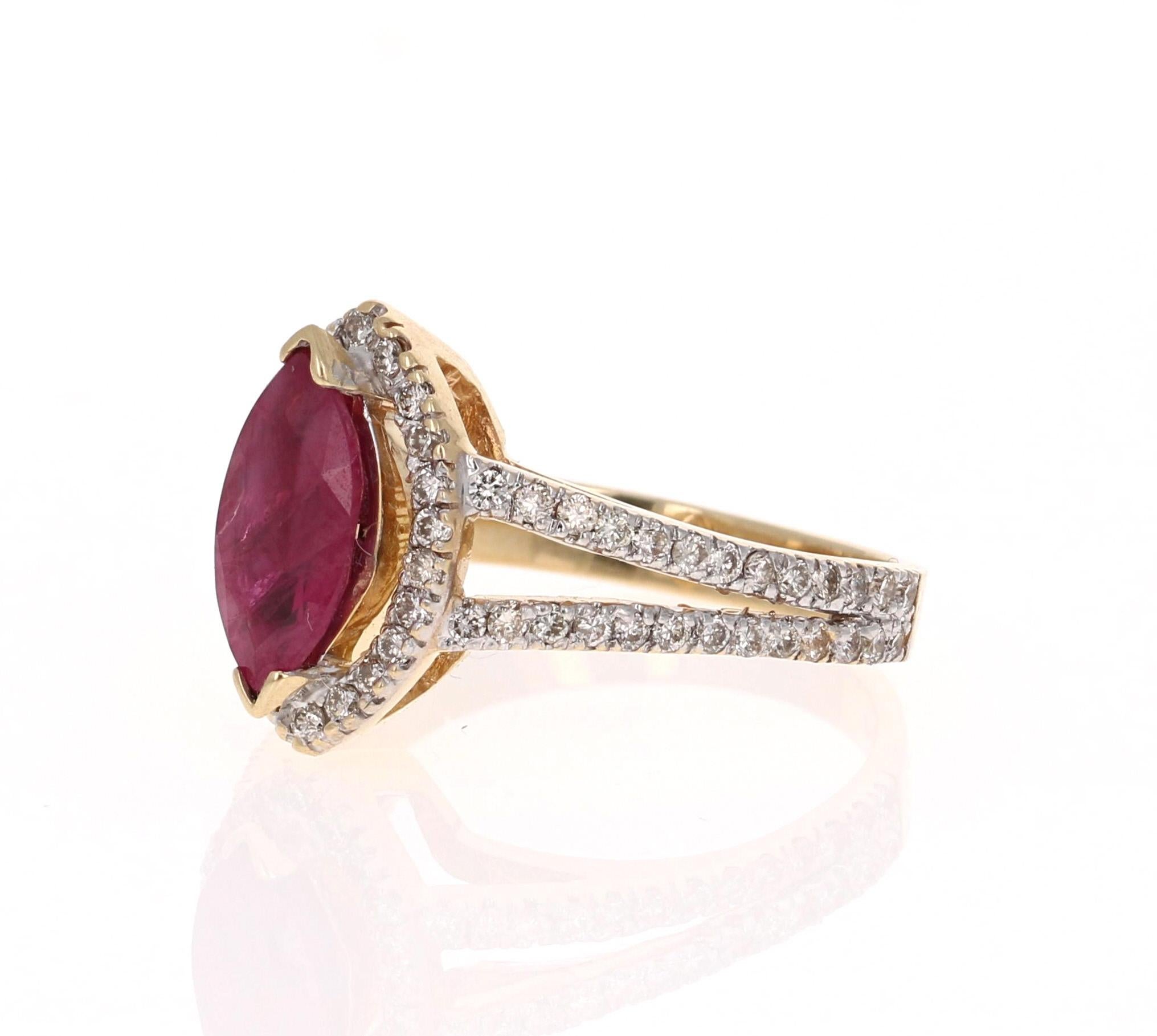 Verlobungsring mit Rubin, Rubin und Diamant aus 14 Karat Weißgold (Zeitgenössisch) im Angebot