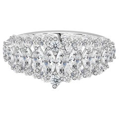 2.22 Ct Natural Marquise Diamond Fan Cluster Dome Ring in 18K White Gold