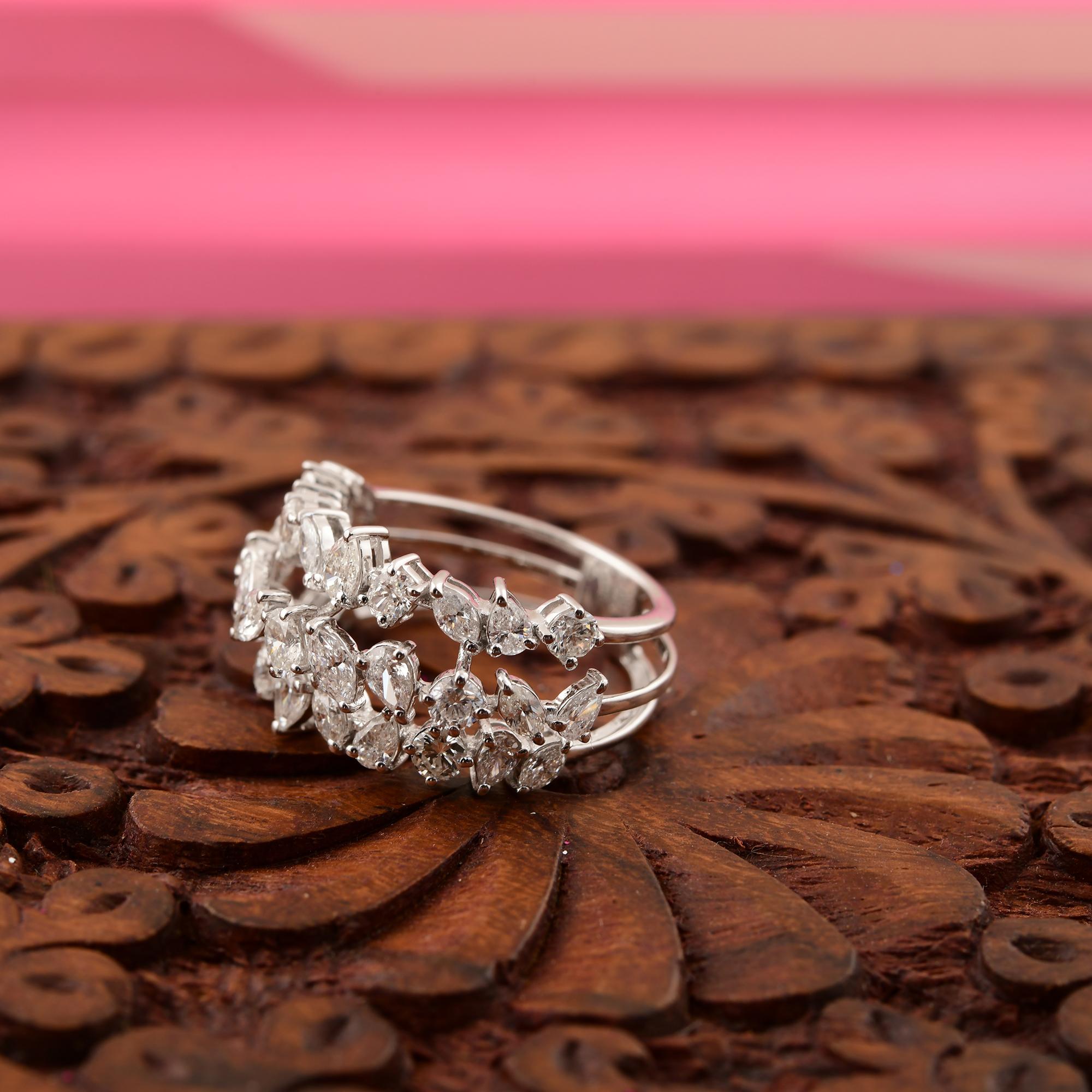 En venta: 2,22 quilates SI/H Diamante talla mixta Racimo Anillo de cóctel Regalo Oro blanco 14k  5