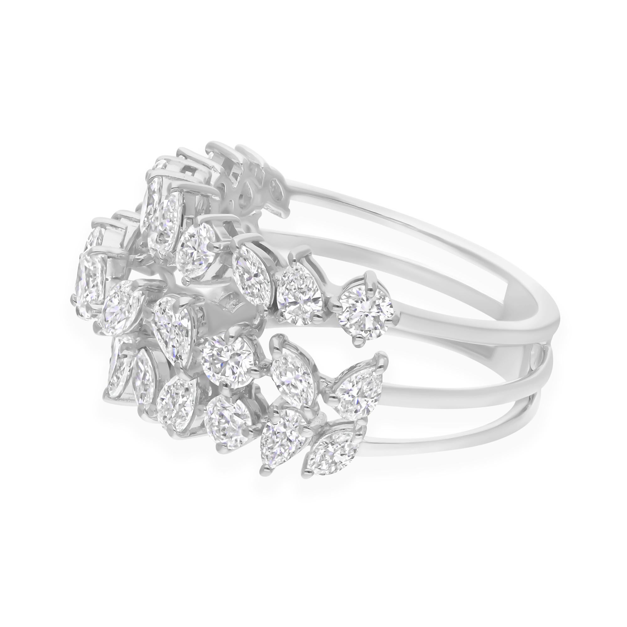 En venta: 2,22 quilates SI/H Diamante talla mixta Racimo Anillo de cóctel Regalo Oro blanco 14k  7