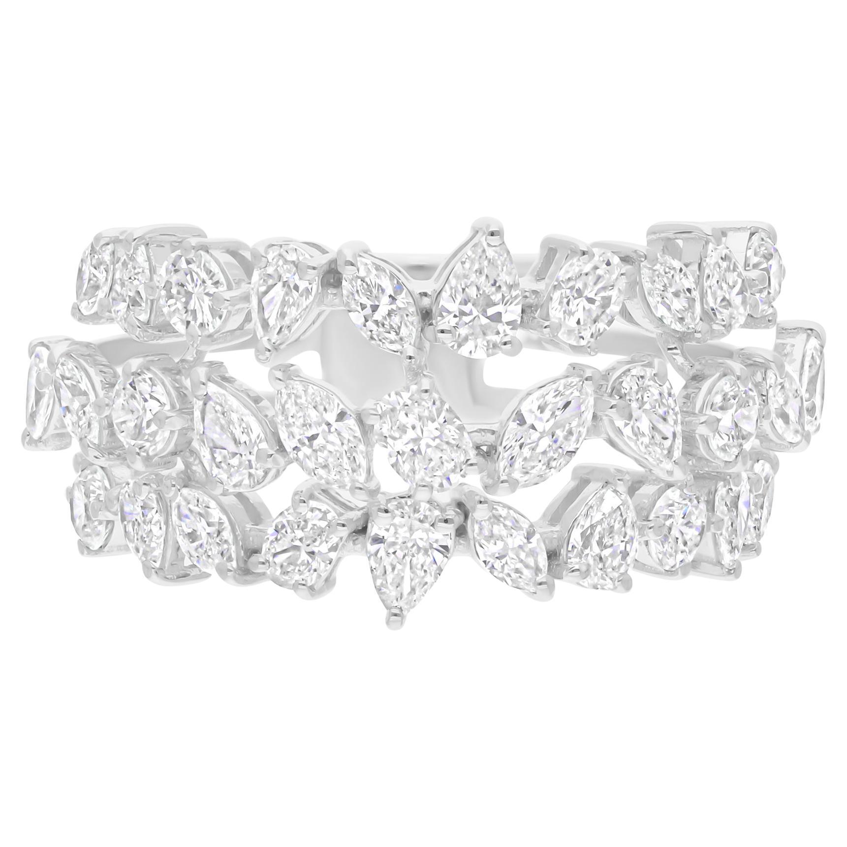 2,22 Karat SI/H Diamant Mixed Cut Cluster Cocktail Band Ring Geschenk 14k Weißgold