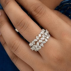 2.22 Carat SI/H Diamond Mixed Cut Cluster Cocktail Band Ring Gift 18k White Gold