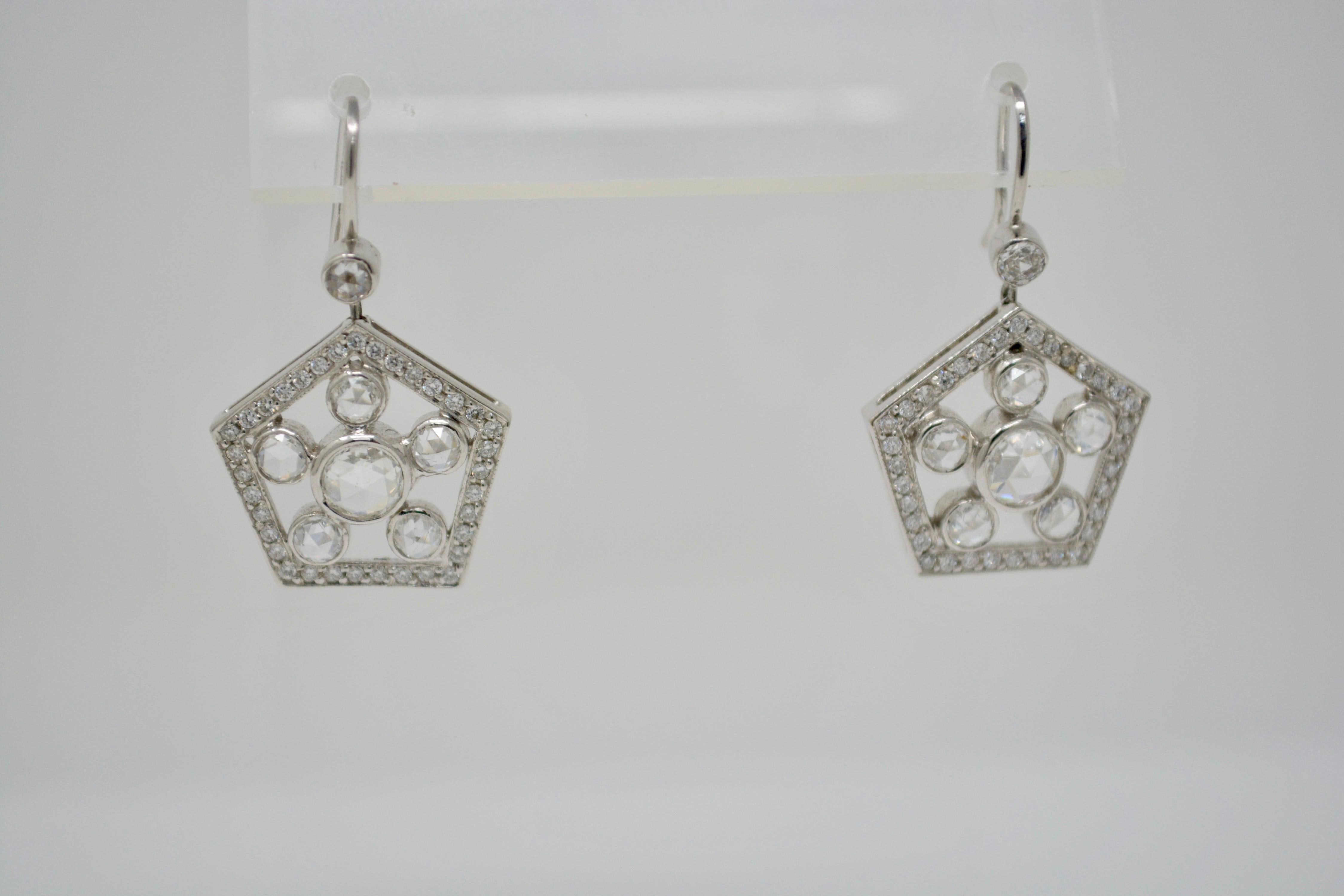 Women's 2.22 Carat White Rose Cut Diamond Dangle Earrings For Sale