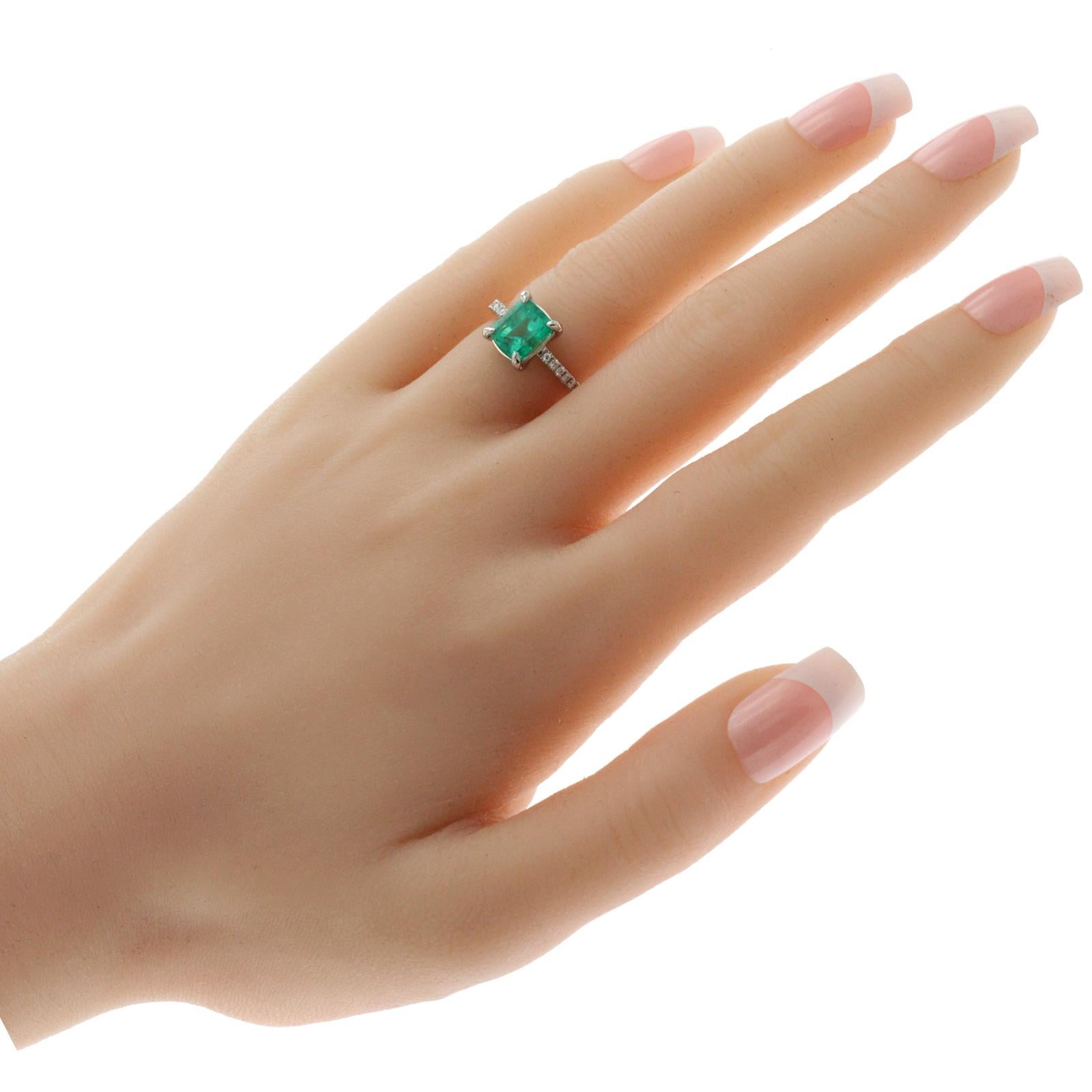 100% Authentic, 100% Customer Satisfaction

Top: 9 mm

Band Width: 2 mm

Metal: 14K White Gold 

Size: 6-8 ( Please message Us for your Size )

Hallmarks: 14K

Total Weight: 3.4 Grams

Stone Type:  2.22 CT Natural Emerald & 0.32 G VS2 CT