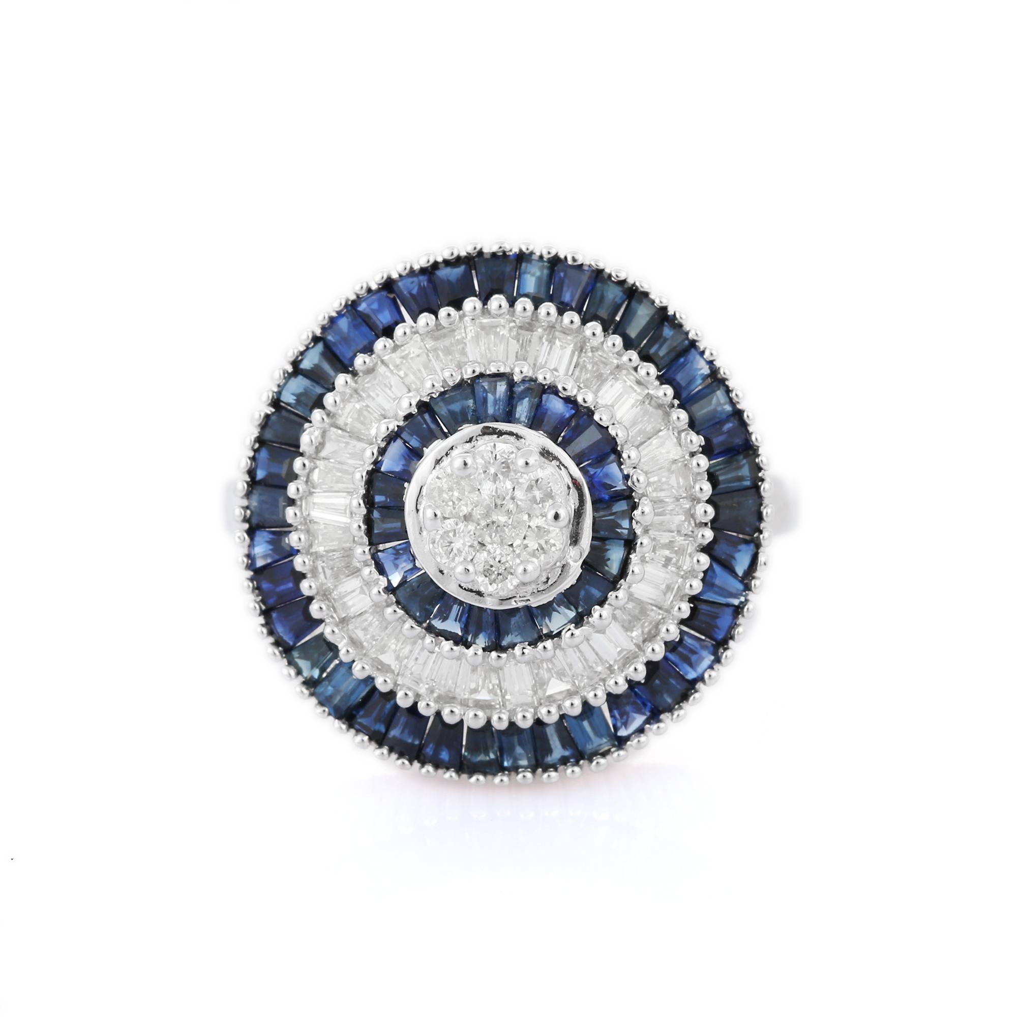 For Sale:  14k Solid White Gold Natural Blue Sapphire and Diamond Round Women Cocktail Ring 2