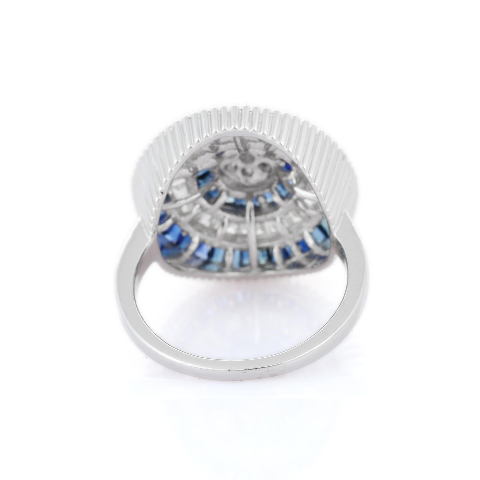 For Sale:  14k Solid White Gold Natural Blue Sapphire and Diamond Round Women Cocktail Ring 4