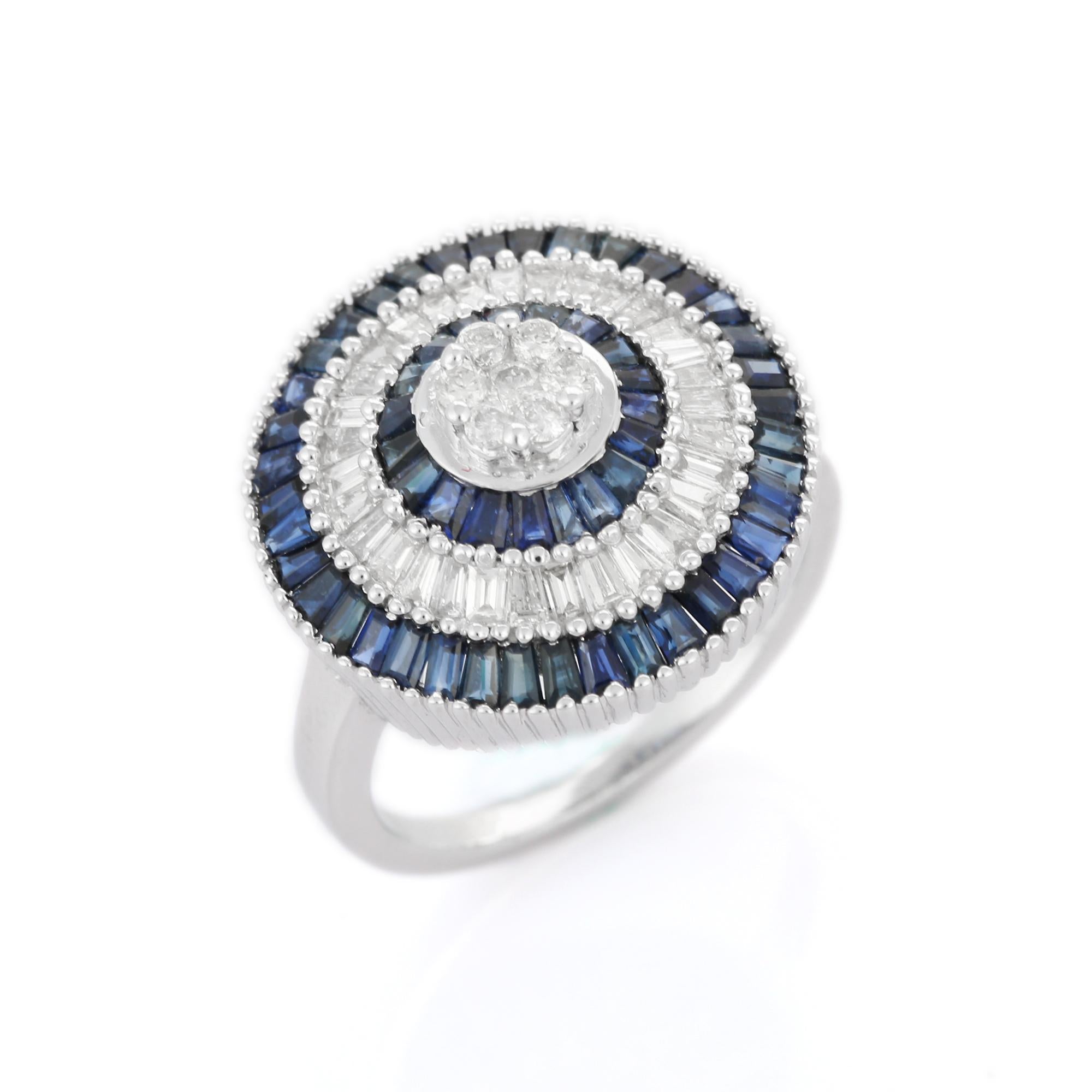 For Sale:  14k Solid White Gold Natural Blue Sapphire and Diamond Round Women Cocktail Ring 5
