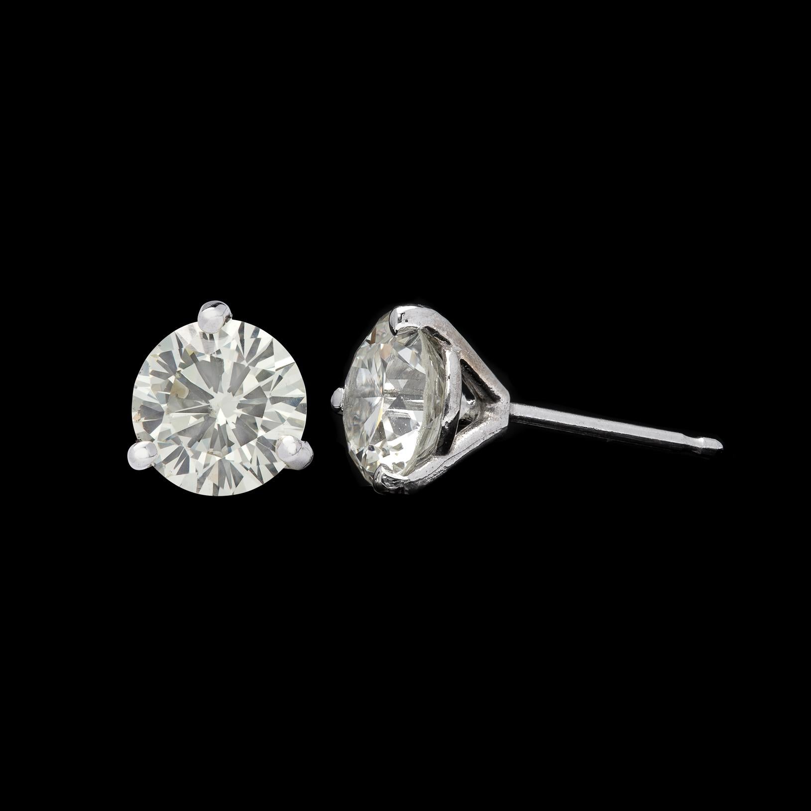Round Cut 2.22 Carat Diamond Solitaire Stud Earrings