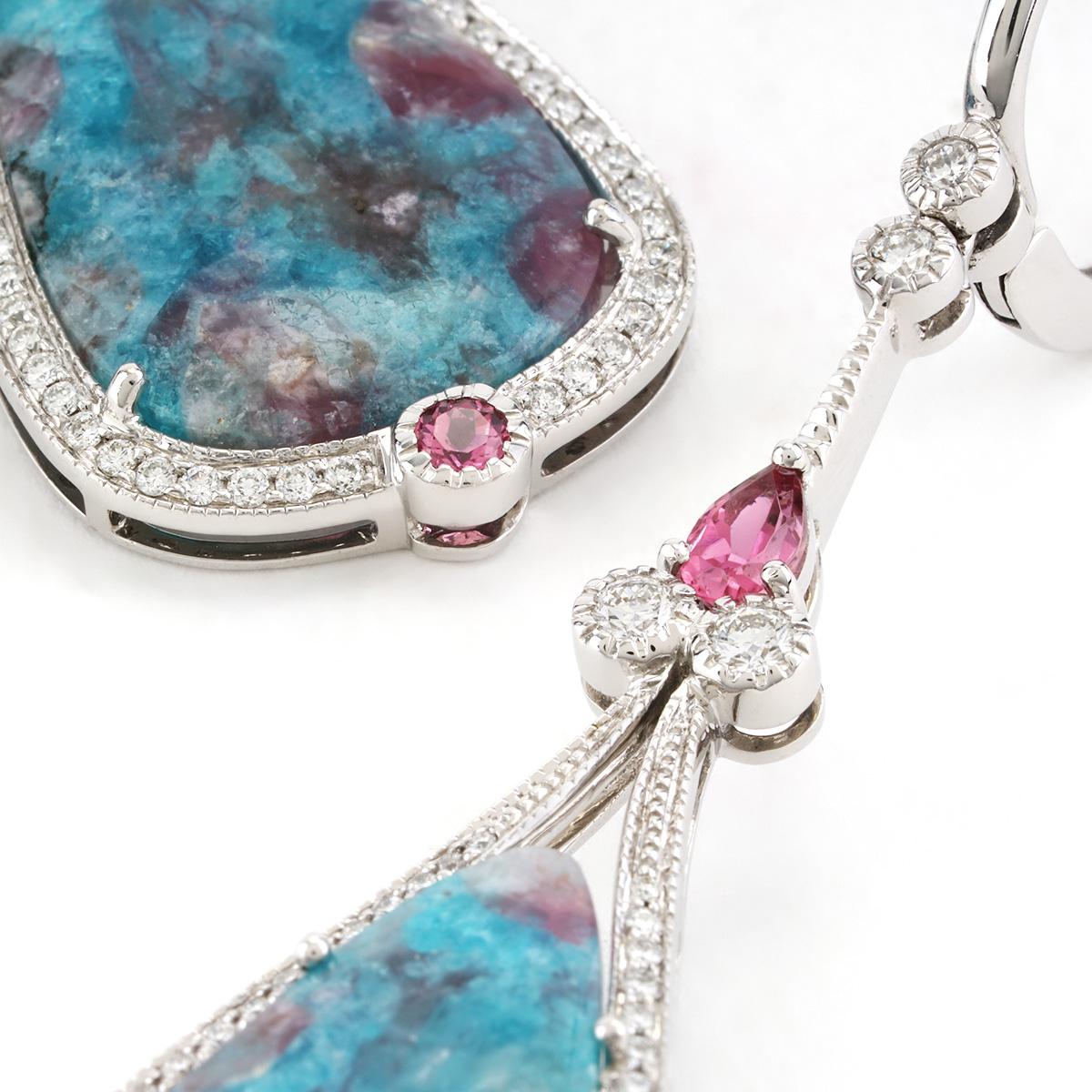 22.2 CTTW Opaque Paraiba & Pink Diamond Drop Ears in 18K Gold Pour femmes en vente