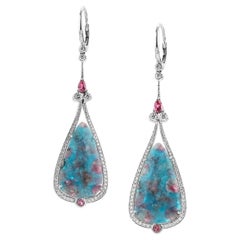 22.2 CTTW Opaque Paraiba & Pink Diamond Drop Ears in 18K Gold