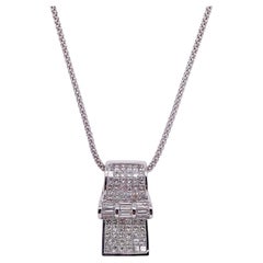 2.22 Total Carat Diamond Whistle Pendant Necklace in 18K White Gold in 16" Chain