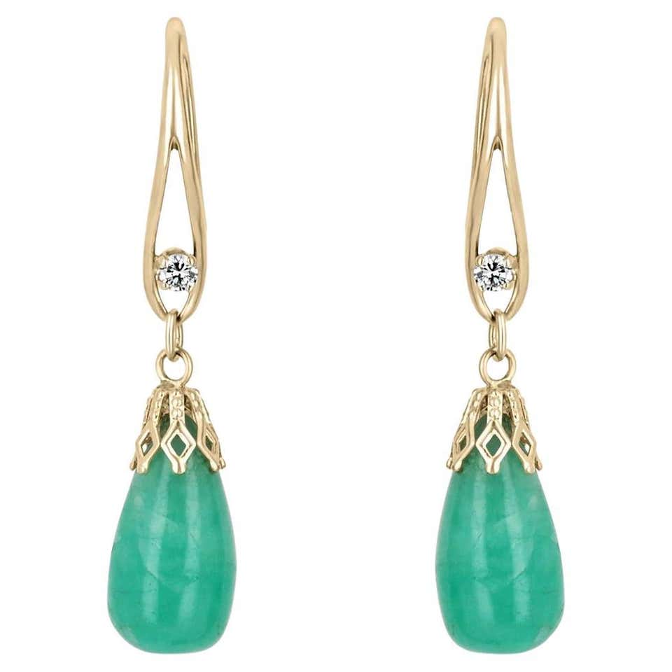 Colombian Sugar Loaf Cabochon Emerald and Diamond Earrings at 1stDibs