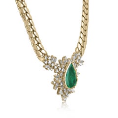22.20tcw Fine Quality Colombian Pear Emerald & Diamond Accent Statement Necklace