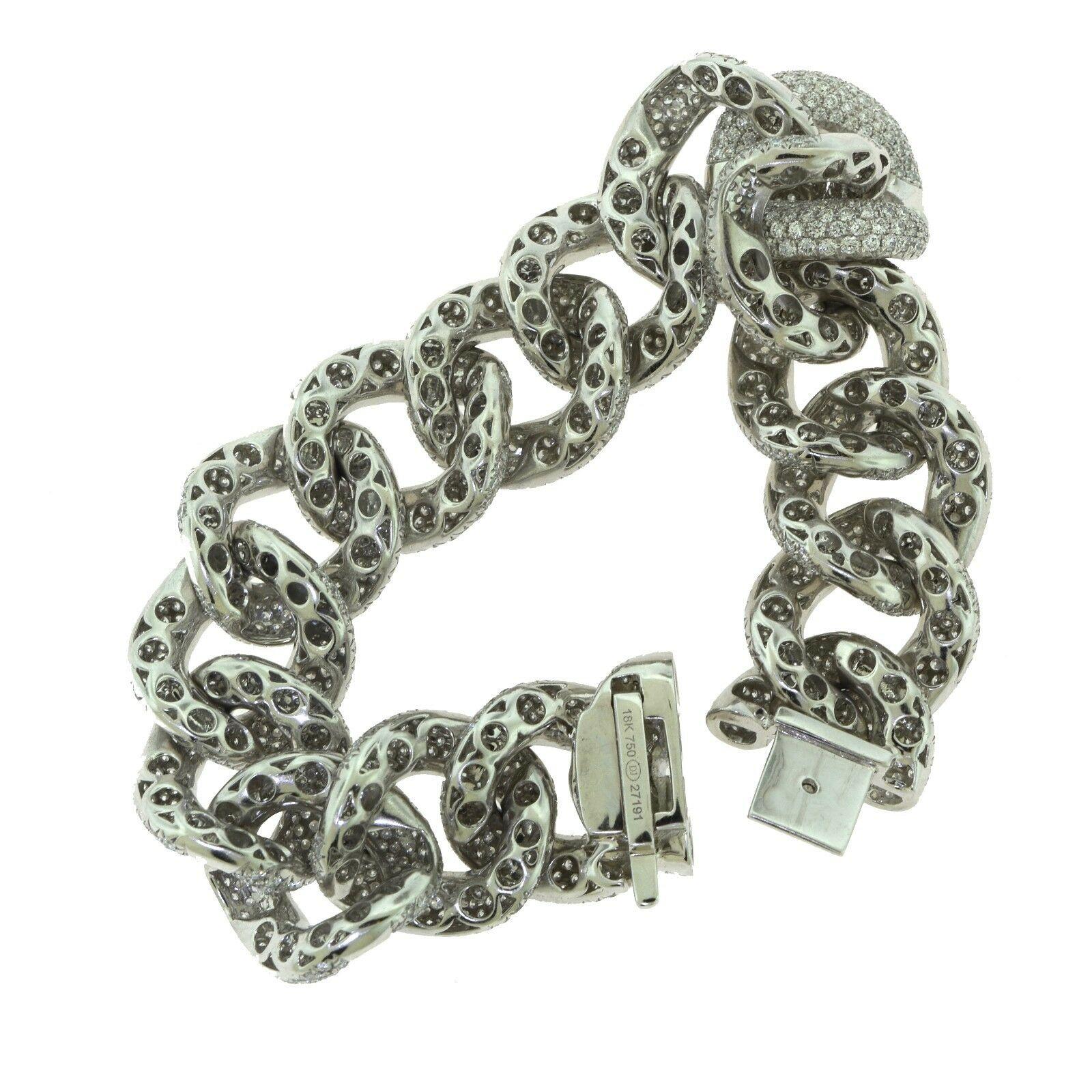 Women's or Men's 22.21 Carat Diamond-Paved Chain Link Bracelet in White Gold