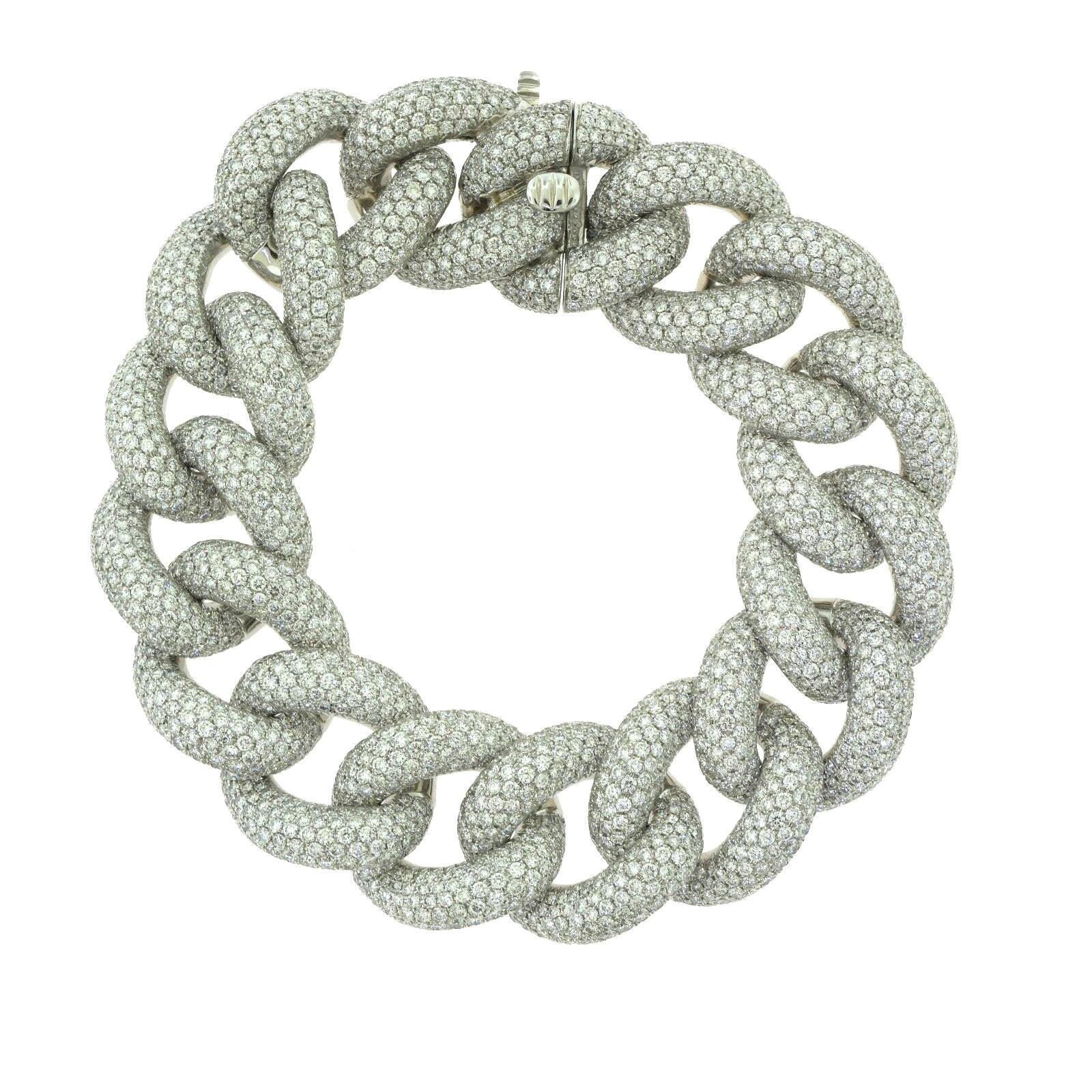 22.21 Carat Diamond-Paved Chain Link Bracelet in White Gold
