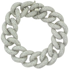 22.21 Carat Pave Diamond Chain Link Bracelet in 18 Karat White Gold