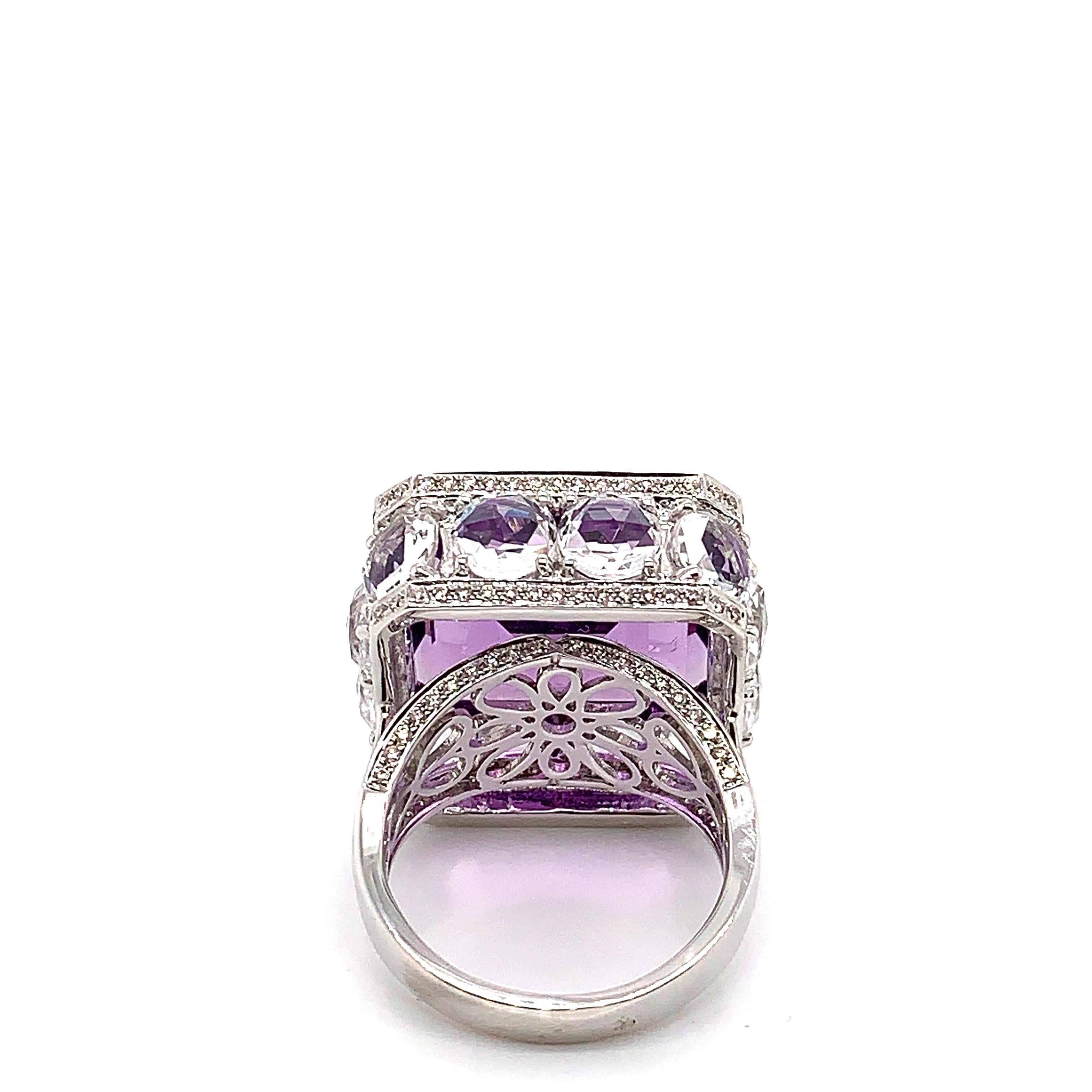 22.2 Carat Amethyst and Diamond Cocktail Ring in 18 Karat White Gold In New Condition For Sale In Hong Kong, HK