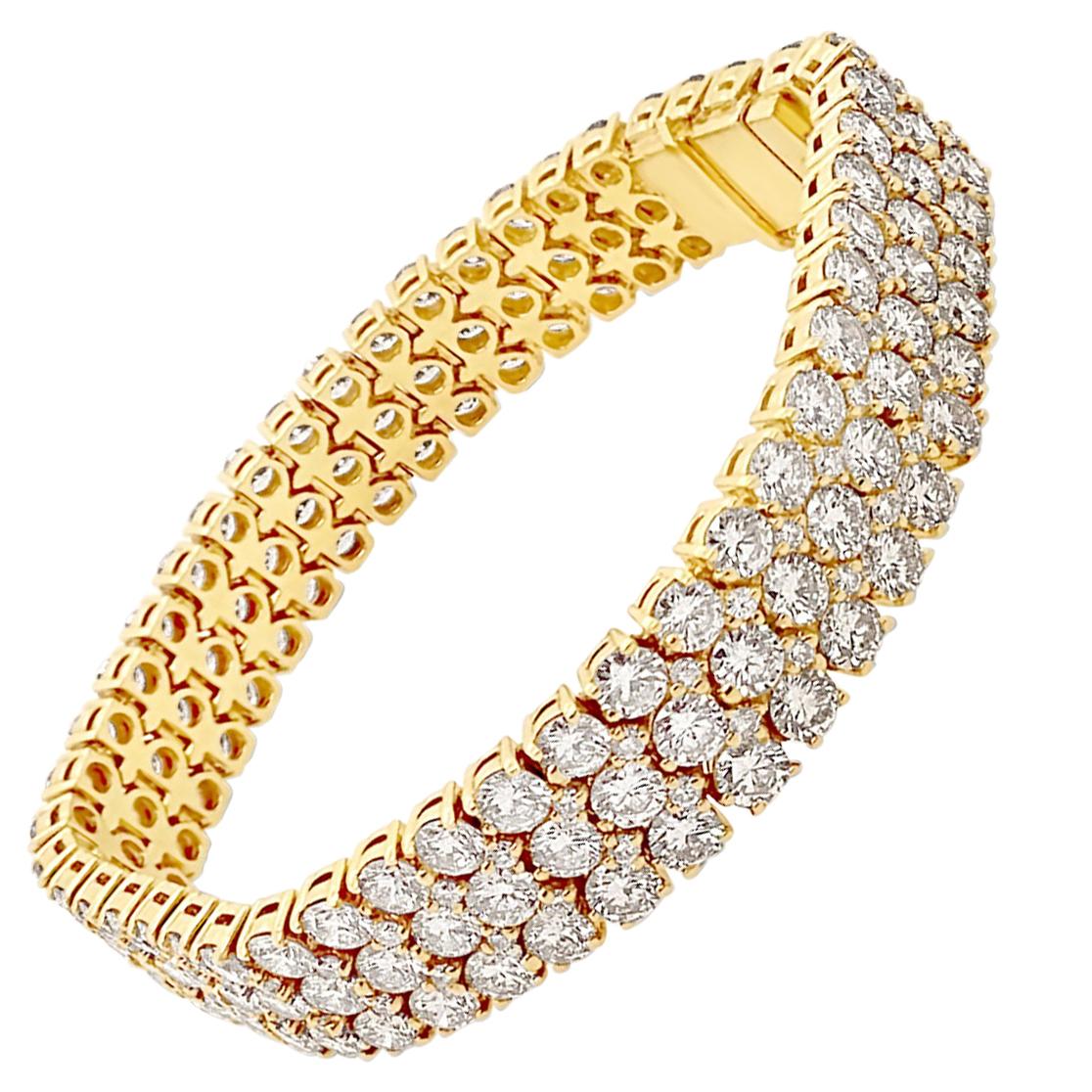 22.22 Carat 'total weight' Three-Row 18 Karat Gold Diamond Link Bracelet For Sale