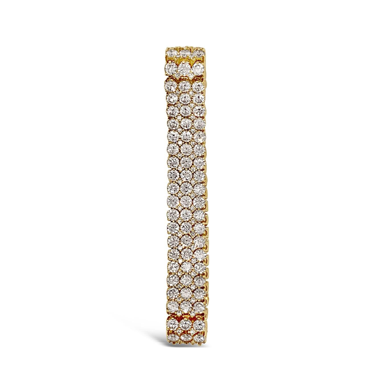 22.22 Carat 'total weight' Three-Row Diamond Link Bracelet in 18K Yellow Gold.  Bracelet measures 7 inches.

