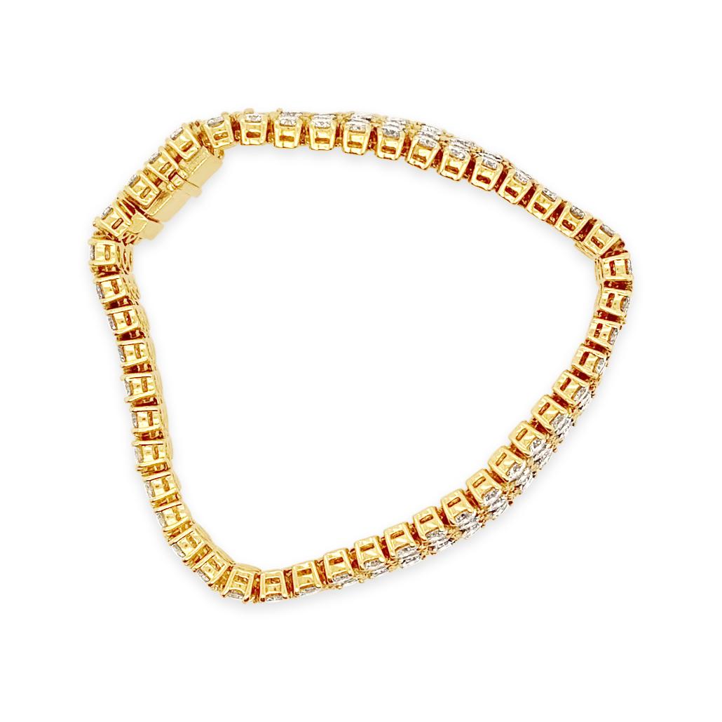 Round Cut 22.22 Carat 'total weight' Three-Row 18 Karat Gold Diamond Link Bracelet For Sale