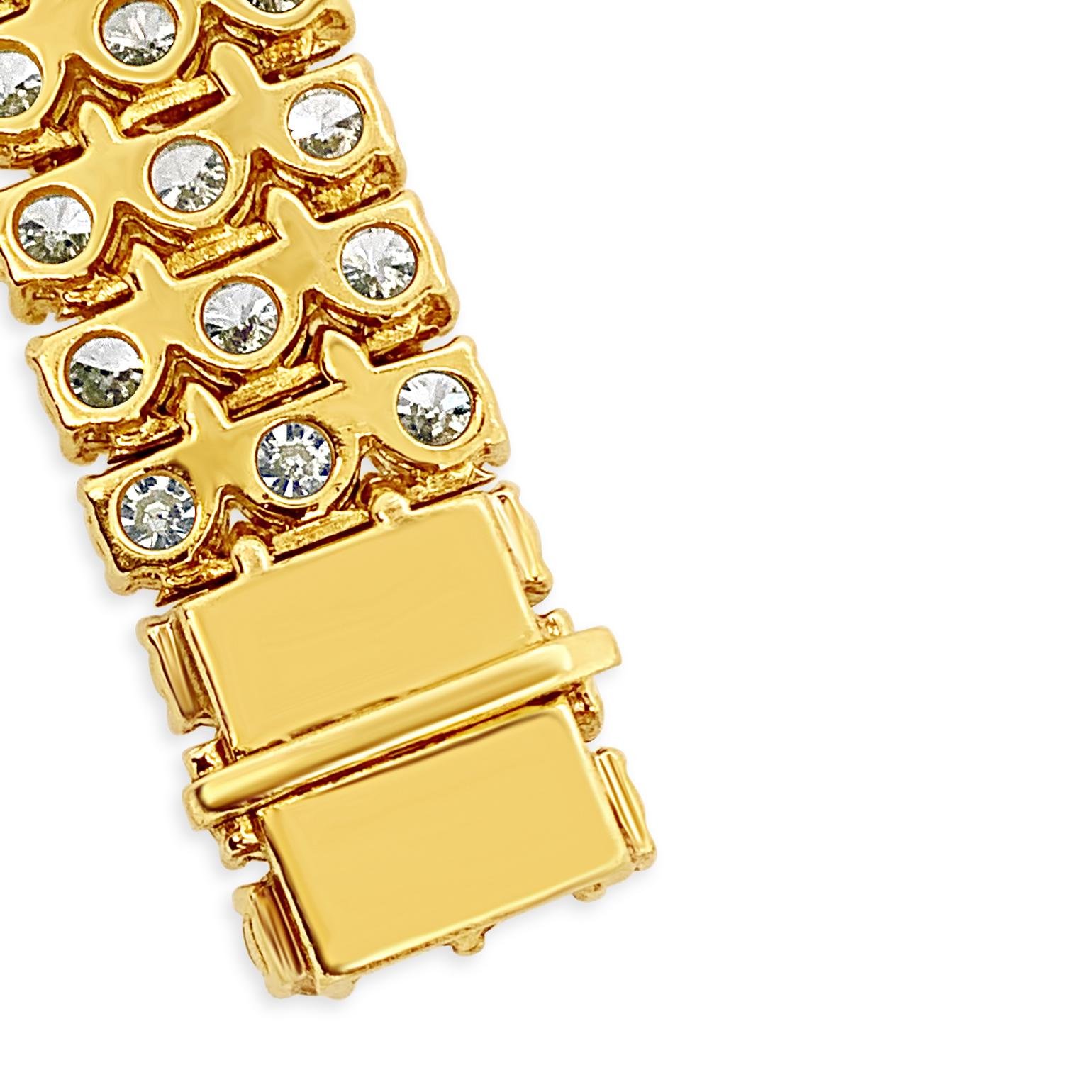 22.22 Carat 'total weight' Three-Row 18 Karat Gold Diamond Link Bracelet For Sale 1