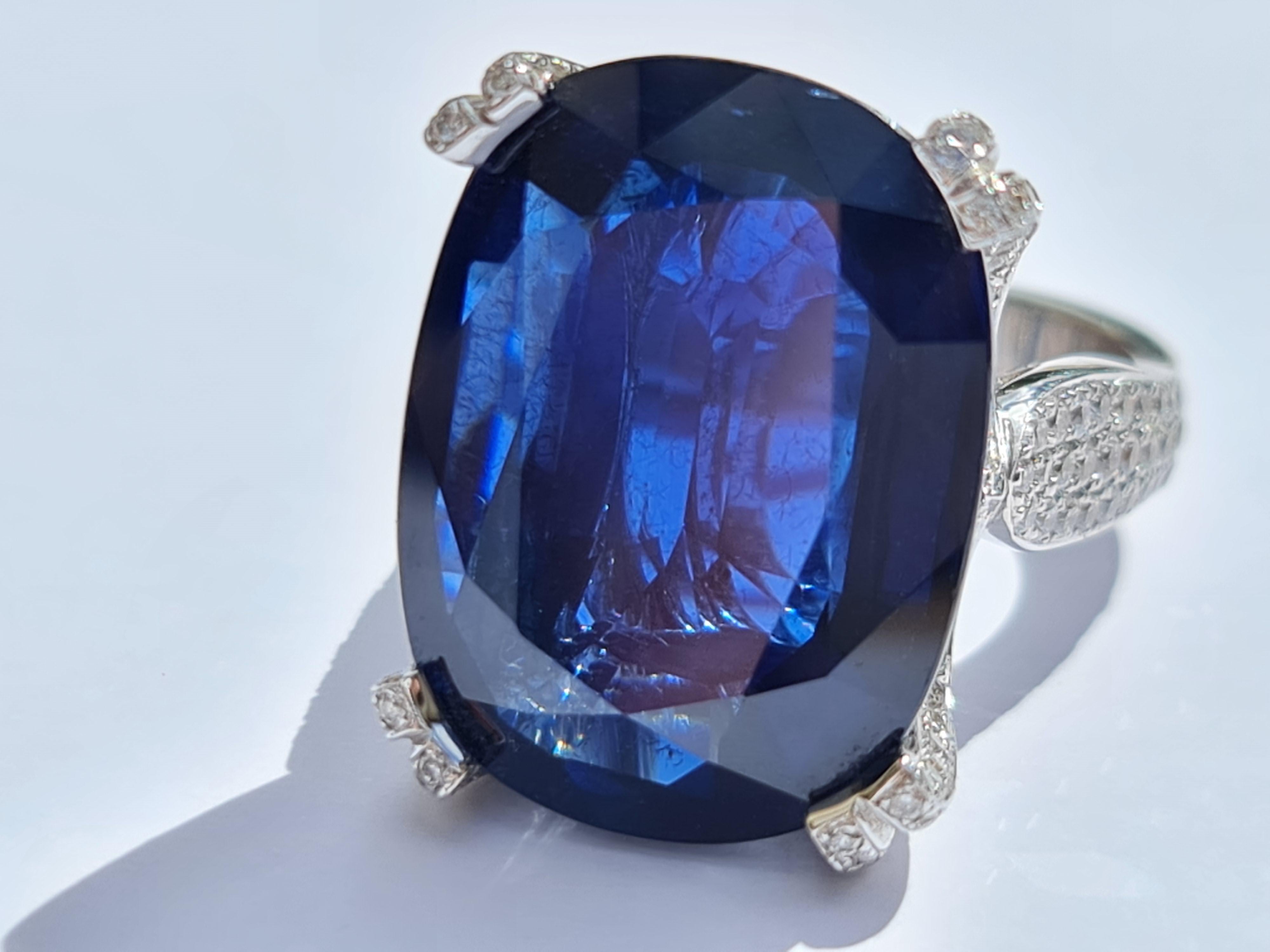 Art Deco GRS Certificate, 22.22 Natural Sapphire Statement Ring, Cocktail Statement Ring