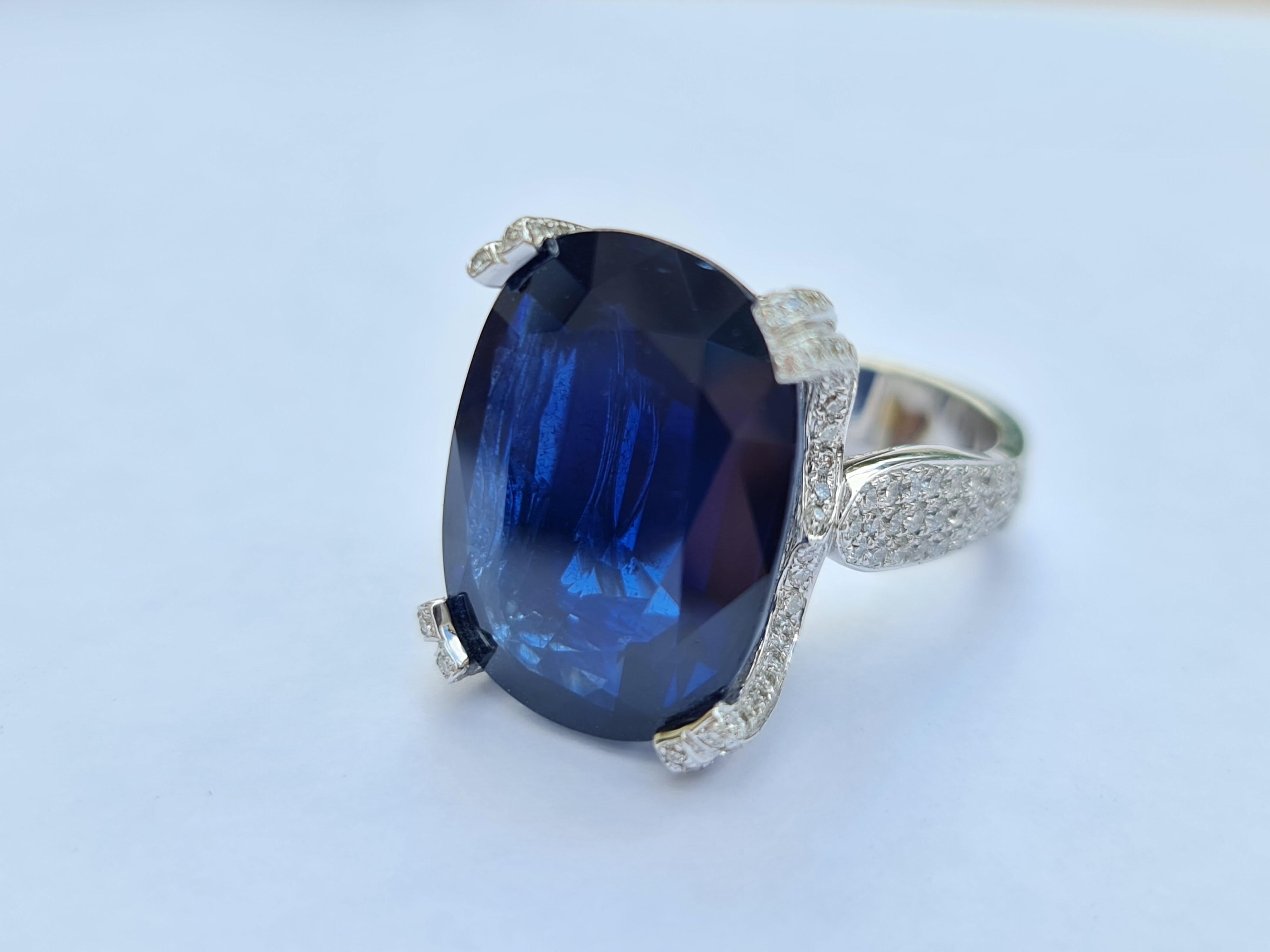 Women's GRS Certificate, 22.22 Natural Sapphire Statement Ring, Cocktail Statement Ring