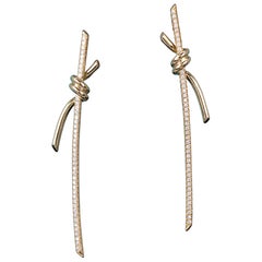 22238 Tiffany Co 2.25” Knot 18k Yellow Gold Pave Set Diamond Drop Long Earrings