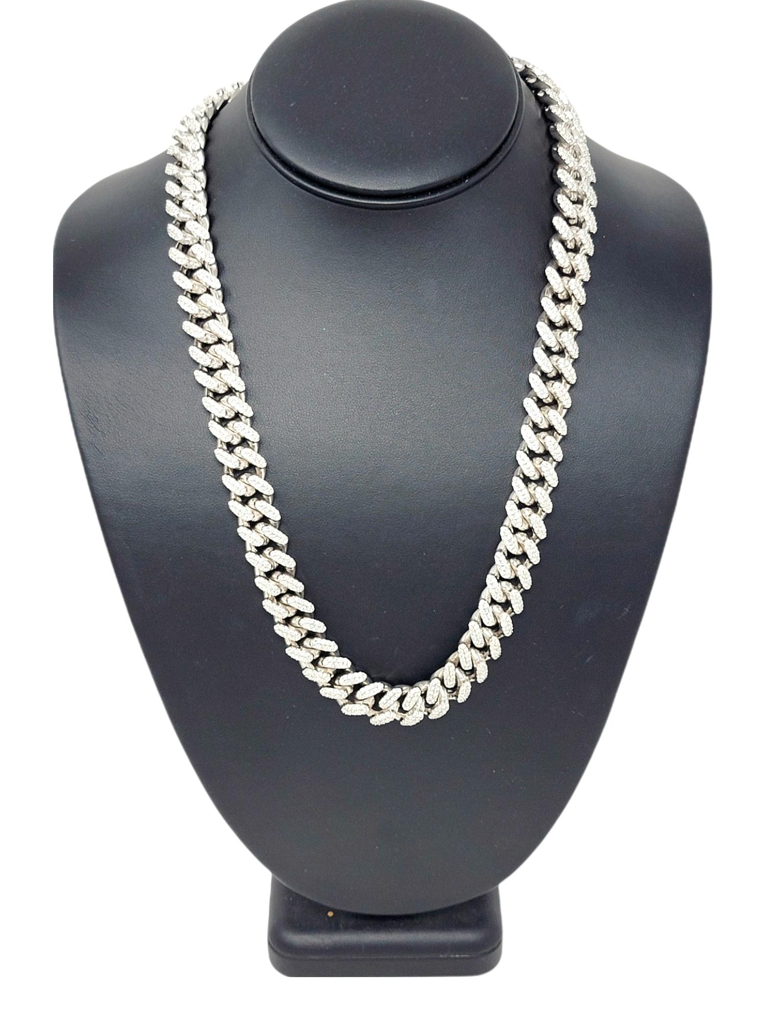 Diamond and White Gold Cuban Link Necklace 22.80 Carats in 14 Karat Gold For Sale 2