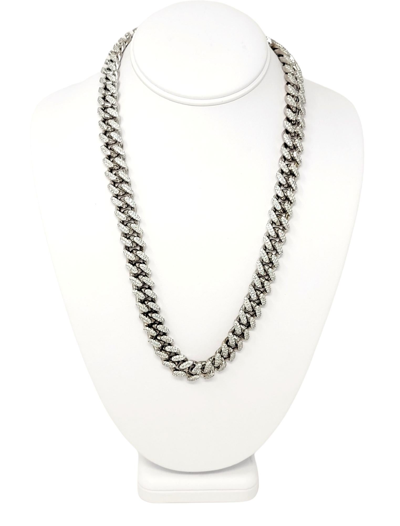 Diamond and White Gold Cuban Link Necklace 22.80 Carats in 14 Karat Gold For Sale 3